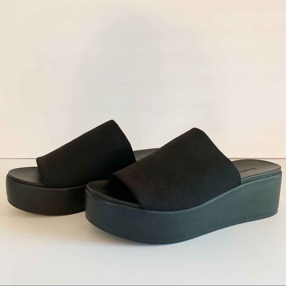 BEBE Platform Slip on Sandals 90s Y2K Women’s Size 7 Black Stretch Fabric